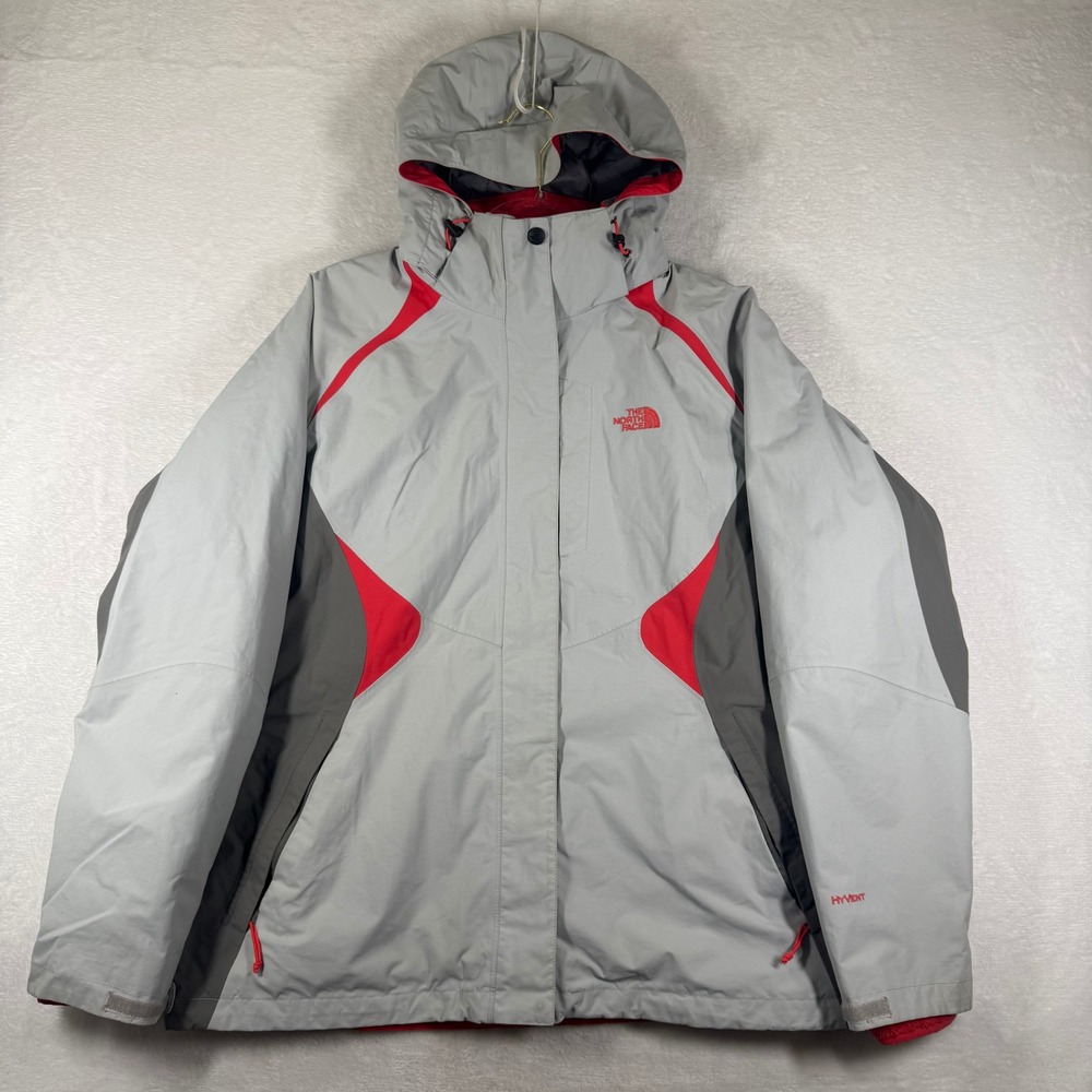 The North Face Womens XL HyVent Triclimate Jacket Grey Red Waterproof Hooded